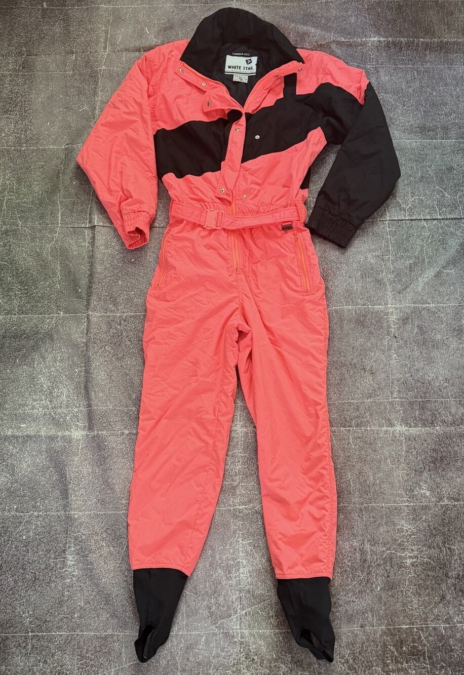 Women's Vintage 90's White Stag Neon Pink Black One Piece Snow Ski Suit Sz 10